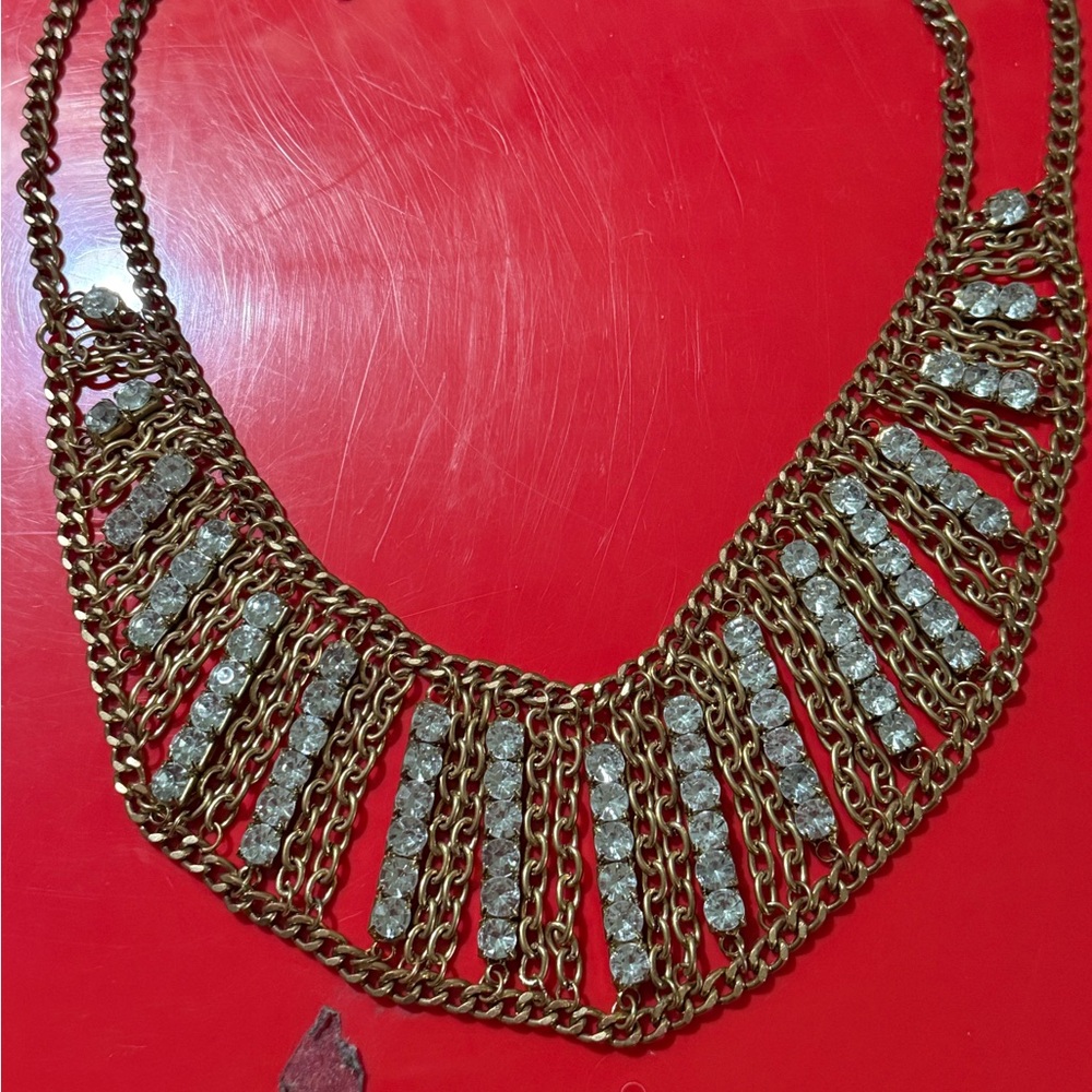 Vintage Timeless Treasure Look Gold-Tone Crystal Fringe Necklace Make Statement